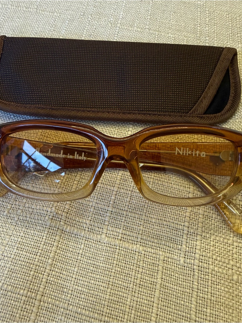 Nikita Brown Transparent Rectangle Reading Glasses Handmade Italy Mens Acetate